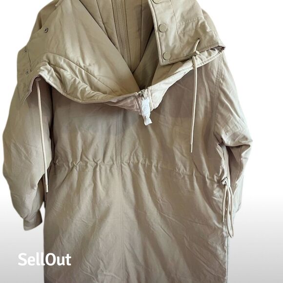 Guess Women's Hooded Puffer Jacket Beige Size M Mid-Length Winter Coat - Picture 5 of 6